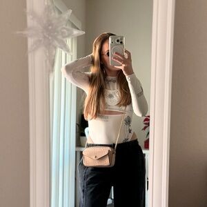 NEW AUTHENTIC GUCCI Cream Supreme Mini GG Wallet on Chain Crossbody Bag